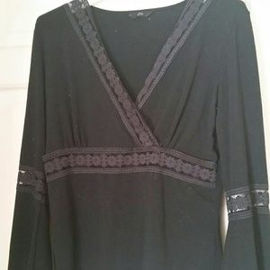 Zn Black Long Sleeve Lace Top Size Large